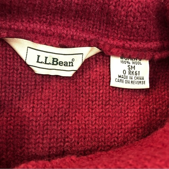 L.L. Bean boiled wool sweater jacket cranberry red buttons patch pockets Small - Picture 6 of 9